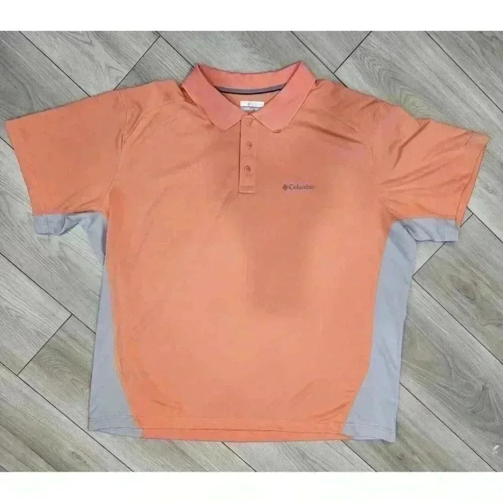 Columbia Omnishade Mens PolonShort Sleeve Shirt XXL Orange‎ Sherbet & Grey
